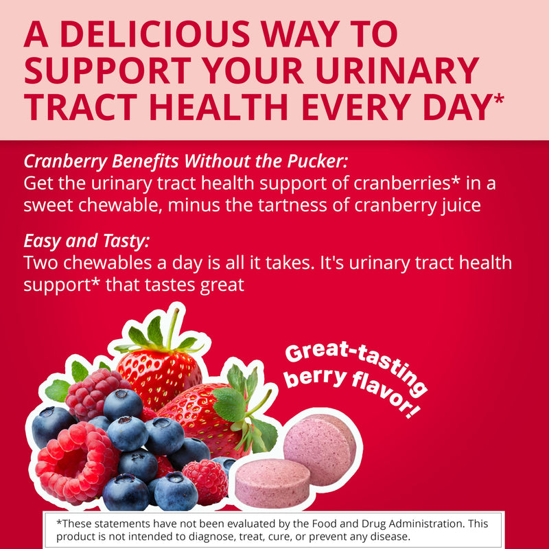 Uricalm Cranberry, Daily Dietary Supplement Chewable with D-Mannose, Berry, 60 Count 60 Count (Pack of 1)