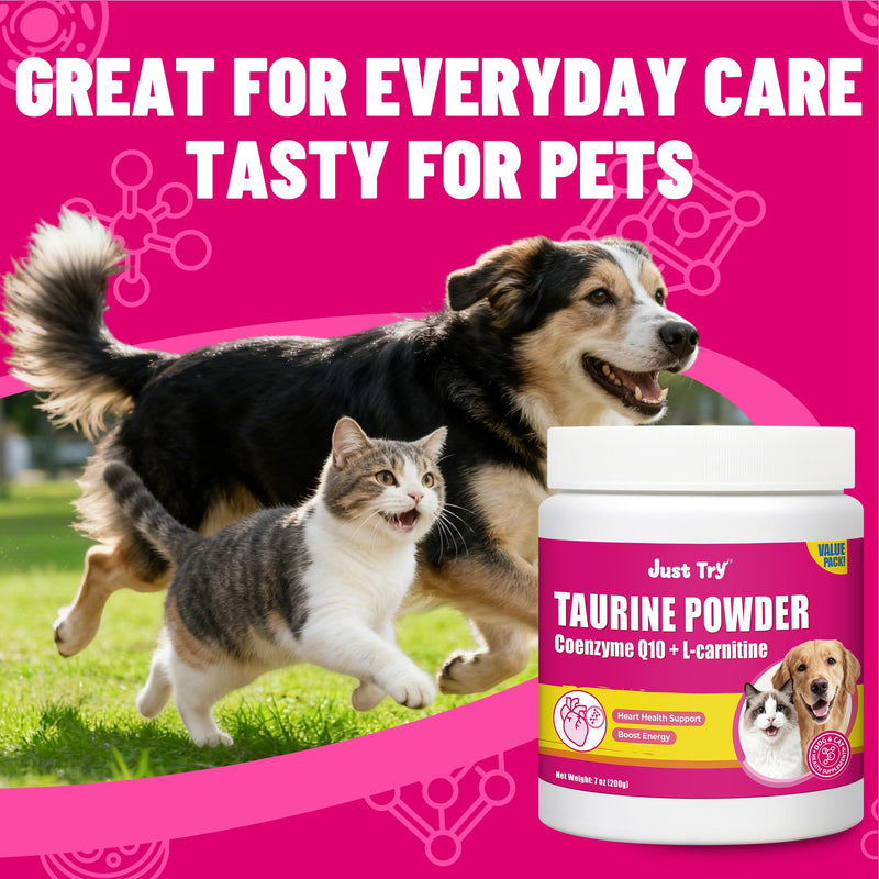 Just Try 7OZ Taurine Powder - Cat & Dog Heart Supplement with Taurine & CoQ10 - Support Heart, Vision and Immune System health