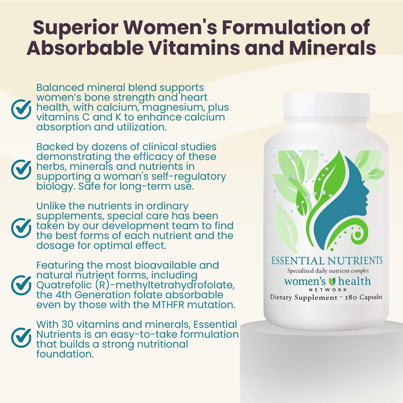 Women's Health Network Essential Nutrients, Methylated Multivitamin for Women with Quatrefolic 5-MTHF, Essential Vitamins for Women, 180 Capsules