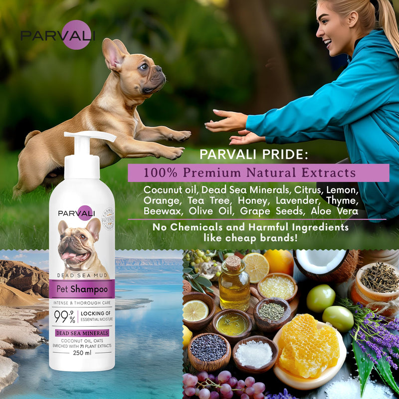 Natural Dead Sea Mud Bath Dog Shampoo (250 ml, 8.45 fl oz). A purifying Anti-Itching Gentle Skin and Coat Care Formula. Minerals Rich, Long-Lasting Perfume, Easy Application. Enjoy! Extra Mud Shampoo - BeesActive Australia