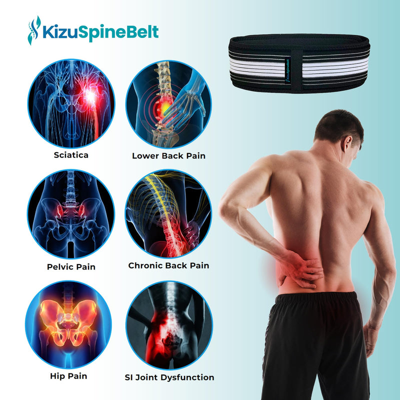 FREEZE2TRIM Kizu Relief Belt Sciatica Pain Relief Devices Lower Back Brace & SI Joint Support – Adjustable Back Support for Sciatic Pain Men & Women, Hip Compression Wrap (Regular Plus) (Hip Size 30-47") Regular (Hip Size 30-47 Inches) - BeesActive Australia