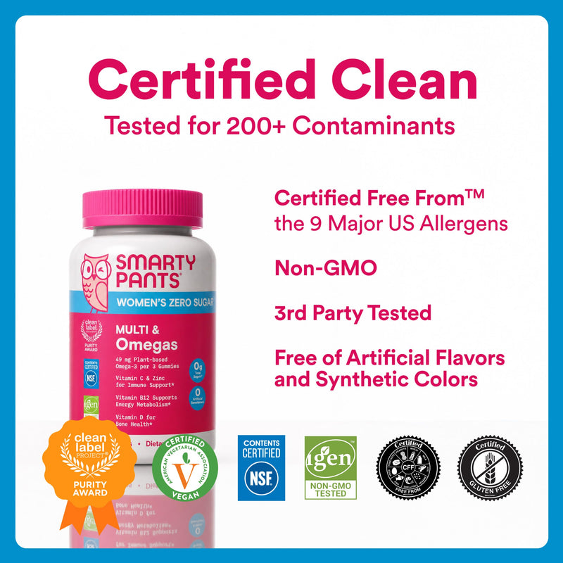 SmartyPants Women’s Zero Sugar Multi & Omegas Multivitamin Gummies with Biotin, Methylfolate, Omega 3 ALA, Vitamins D3, C, B12, Clean Label, No Sugar Alcohols, Orange Flavor, 90 Count (30 Day Supply) New Formula