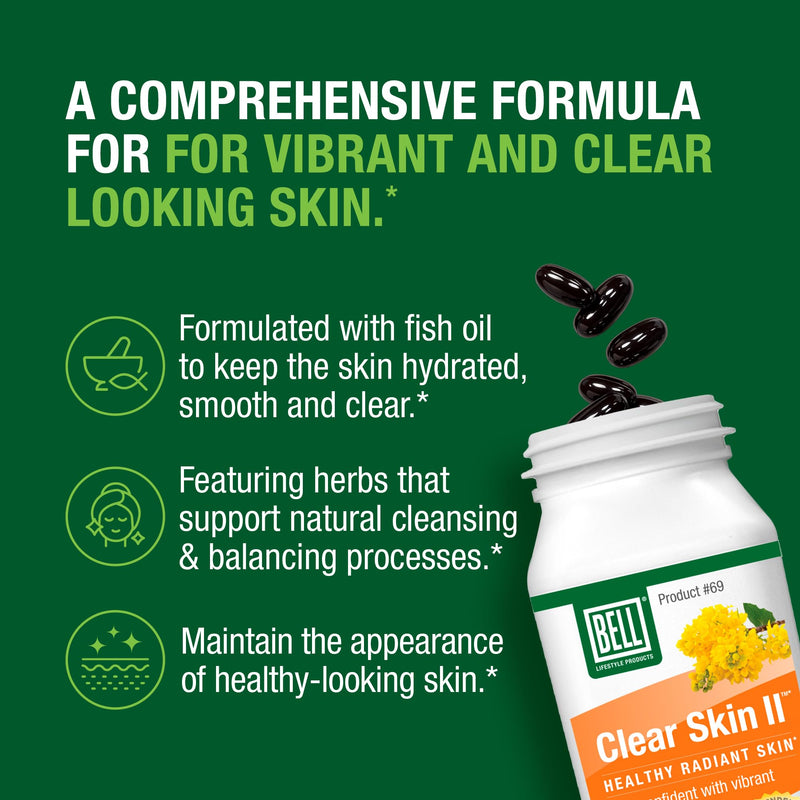 Bell Clear Skin Lifestyle Products | Works from The Inside by Providing The nutrients Needed for Healthy, Vibrant Skin | Sold Directly by The Manufacturer | EPA & DHA with burdock, dandelion & sarsaparilla to nourish, hydrate & glow from within, suppor...