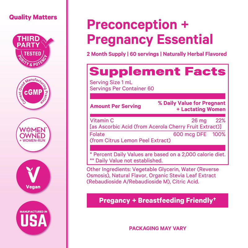 Pink Stork Liquid Folate Drops, 5-MTHF Methylfolate B9 Vitamin, 2 fl oz | Bioavailable Folate | Liquid Folic Acid Alternative for Women | Prenatal Folate | Non-GMO, Vegan | 2 Month Supply