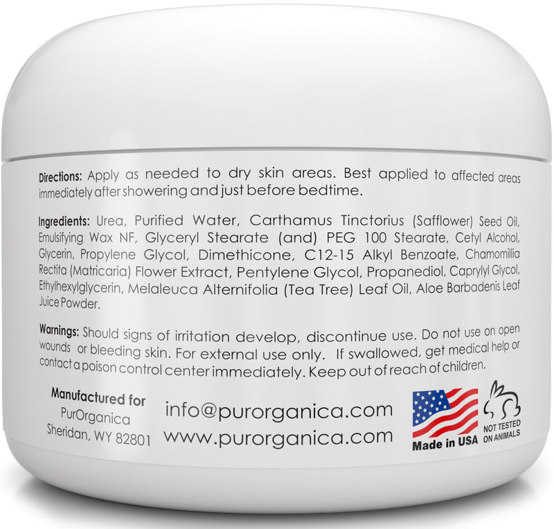 PurOrganica Urea 40% Foot Cream – Made in USA, Dermatologist Tested, Intensive Repair for Dry, Cracked Heels, Corns, Calluses & Rough Feet, Professional Strength Exfoliating & Moisturizing Cream 4 Ounce (Pack of 1)