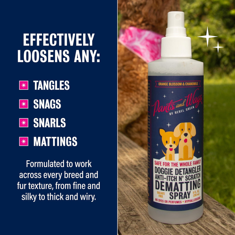 Rebel Green Pants & Wags Anti-Itch & Scratch Dematting Spray - Leave-in Detangler Spray for Dogs and Cats - Orange Blossom & Chamomile - Hypoallergenic - No Dyes or Perfumes - 8 oz - 2 Pack