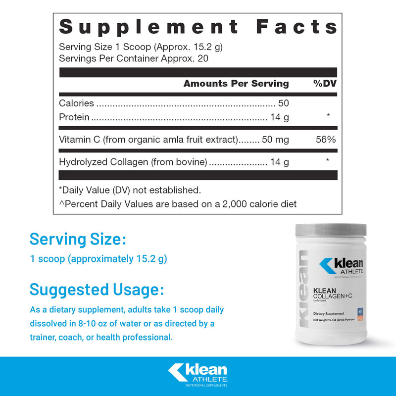 Klean Athlete Klean Collagen+C, Unflavored, 10.7 Ounces | Supports Musculoskeletal Health to Help Optimize Performance and Mobility*, Supports Healthy Joint and Connective Tissue*