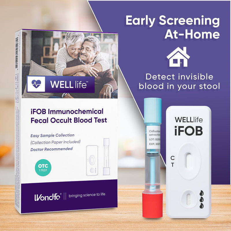 WELLlife iFOB Immunochemical Fecal Occult Blood Test, Colorectal Cancer Screening Test 2 Tests FOB Test for Home Result in 10 Minutes Occult Blood Stool Test 2T