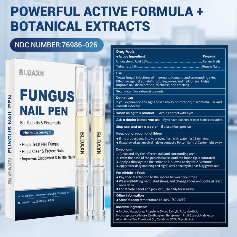 Toenail Fungus Treatment Extra Strength, Fungal Nail Treatment Pen with 25% Undecylenic Acid and 1% Tolnaftate, Maximum Strength Improves Appearance of Discolored, Brittle and Thick Nails (4 Pack) 0.09 Fl Oz (Pack of 4)