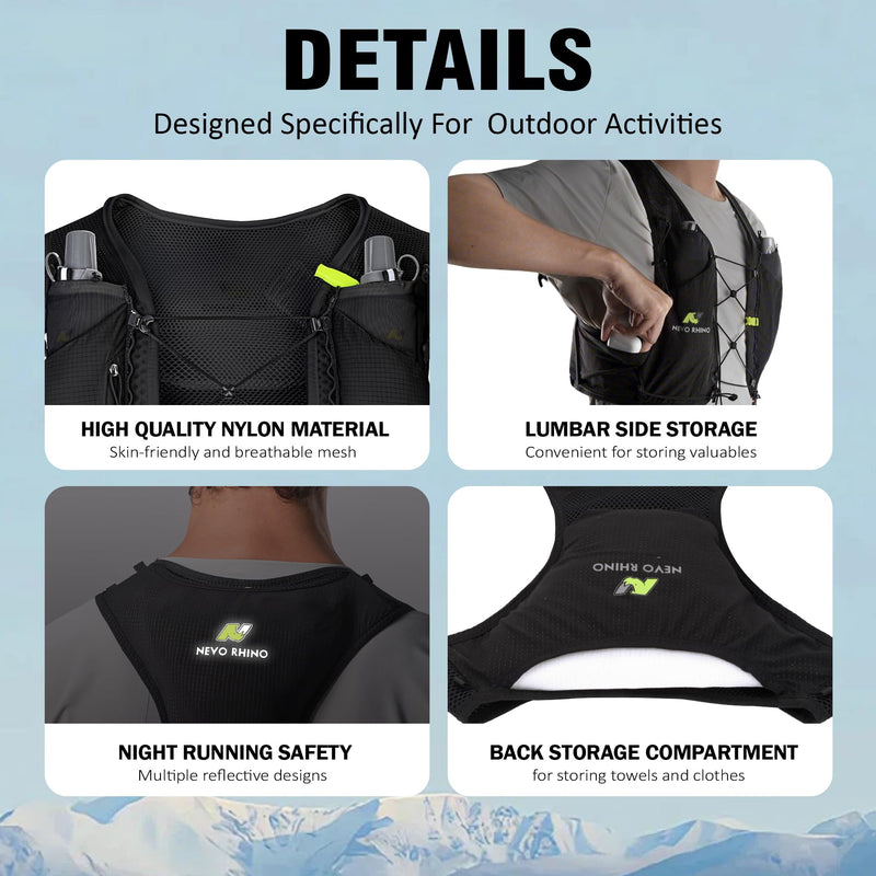 Running Hydration Vest for Women Men, Lightweight Water Vest with 2 TPU 250ML Soft Flask, Adjustable Chest Straps Runners Vest for Trial Hiking Cycling Jogging Marathon Black X-Large - BeesActive Australia