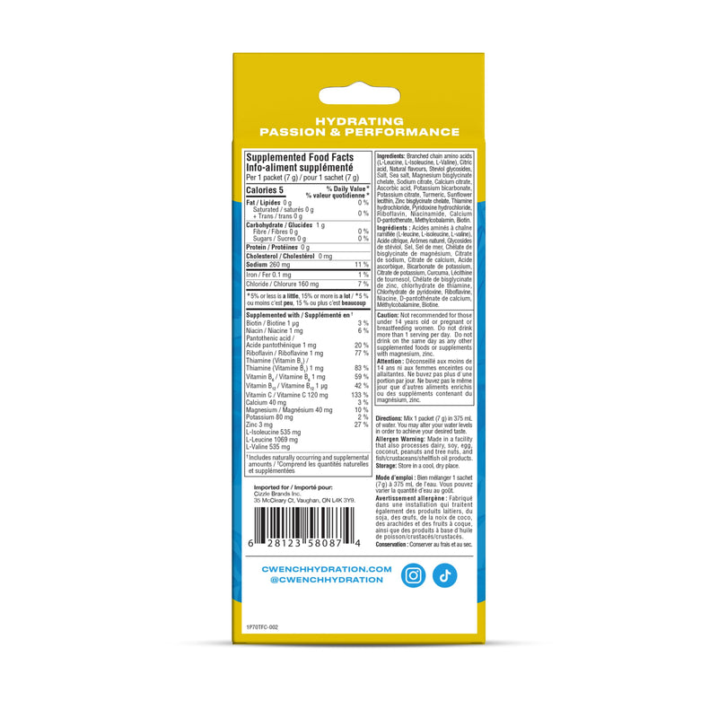Cwench Electrolyte Hydration Powder Tropical Flow Pineapple Yuzu 10 Count | Amino Acids, Vitamin B, Vegan, Gluten Free, Drink Mix 0.25 Ounce (Pack of 10)