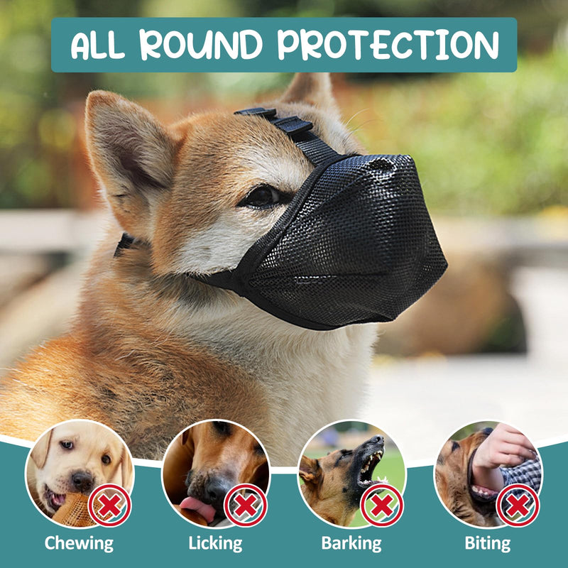 Breathable Mesh Muzzle, XS Muzzle for Pets, Soft Nylon Muzzle, Black Muzzle for Anti Biters, Muzzle with Adjustable Loop, Adjustable Muzzles for Puppies Outdoors - BeesActive Australia