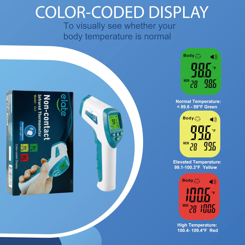 Elate Forehead Thermometer | Digital Infrared No-Touch Thermometer for Adults, Kids, and Infants | with Fever Alarm | Home Medical Grade for Nurse Accessories | Newborn Essentials Blue