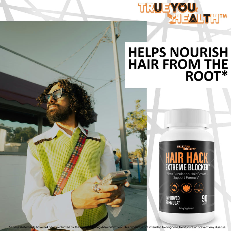Hair Hack Extreme Blocker - Our Best Hair Growth Supplement - Natural Hair Regrowth Hair Vitamins for Thicker Hair Growth - Vitamin B7 Biotin and Folic Acid - Vitamin D3 Hair Growth Vitamins