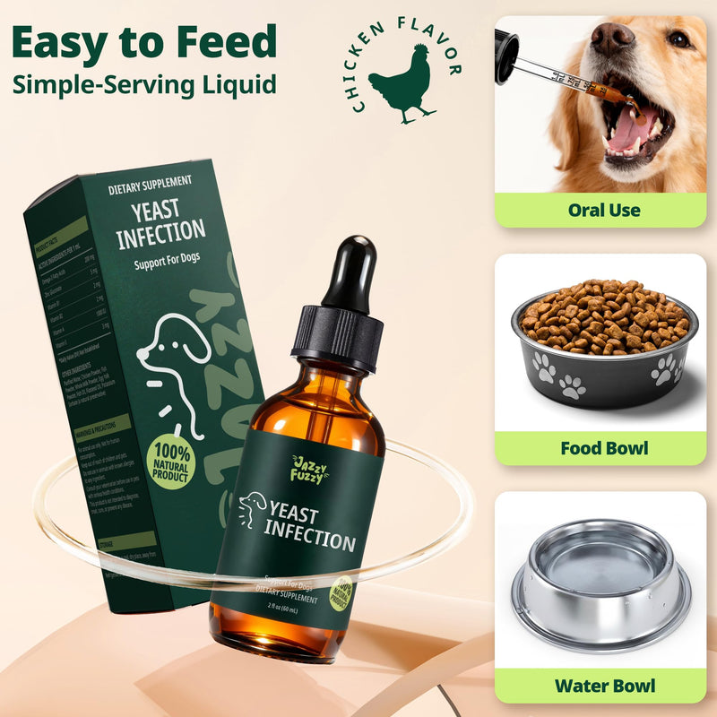 Yeast Infection Treatment for Dogs with Omega-3 & Zinc – Soothing Skin Supplement for Dogs Itching, Flaking & Dry Skin - Potent Fatty Acids, Vitamins A & E - Natural Yeast Support Liquid, 60 mL