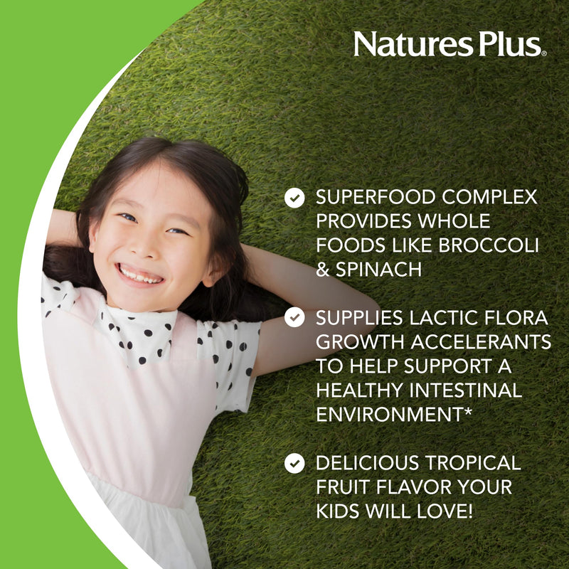 NaturesPlus Animal Parade KidGreenz, Tropical Fruit Flavor - 90 Animal-Shaped, Chewable Tablets - Pack of 2 - With Broccoli & Spinach - Vegetarian, Gluten Free - 180 Total Servings
