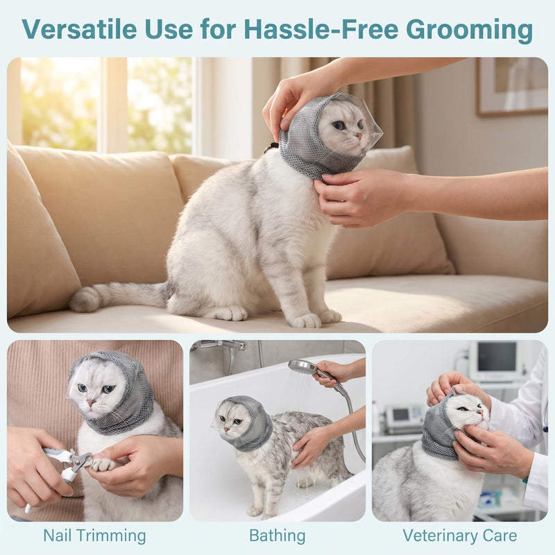 Adjustable Cat Muzzle for Grooming (Size S), Breathable Transparent Pet Cat Mask Helmet, Anti-Bite Head Cover Hood for Nail Trimming, Bathing and Vet Visits