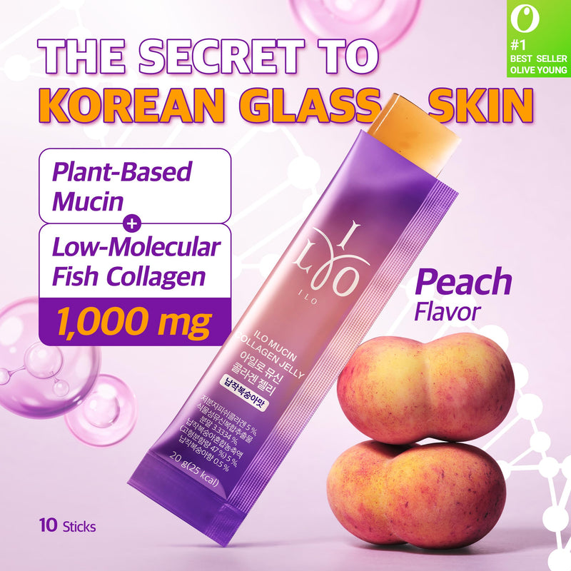 Mucin Collagen Jelly for Women - Hyaluronic Acid & BEAUMINO Amino, 10 Count | Donut peach jelly sticks with plant mucin, aloe vera, hyaluronic acid & BEAUMINO amino complex; chewy nata de coco, no pills