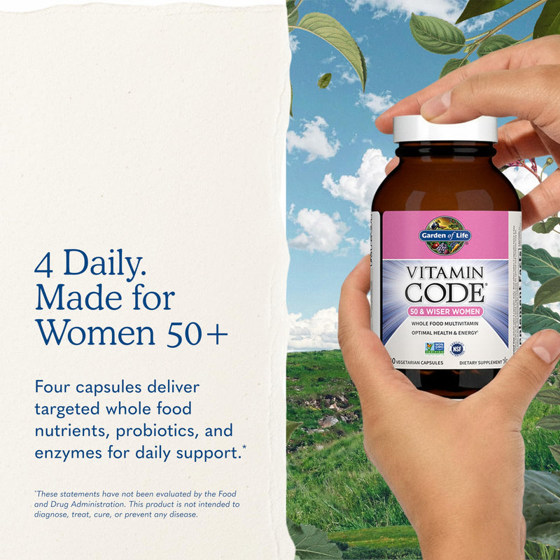 Garden of Life Vitamin Code Multivitamin for Women 50 & Over, 240 Capsules, Vitamins for Women 50 Plus with B Vitamins, Vitamins A, C, D3, E & K, CoQ10, Probiotics & Enzymes 240 Count (Pack of 1)
