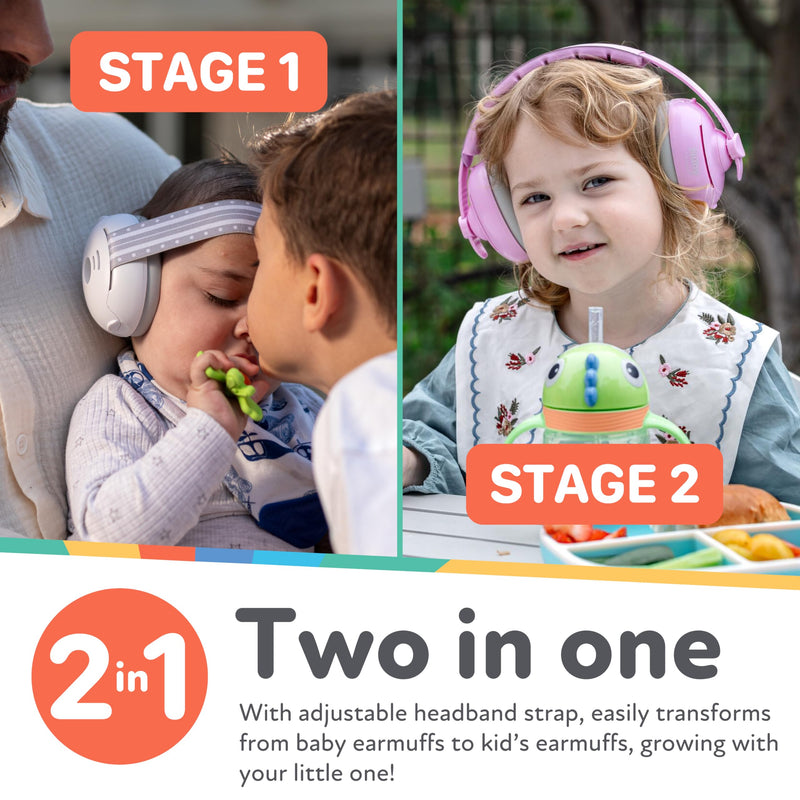 Nuby Soft Sounds 2-in-1 Noise-Canceling Baby Earmuffs with Travel Case - Adjustable Noise Protection for Infants and Toddlers - White