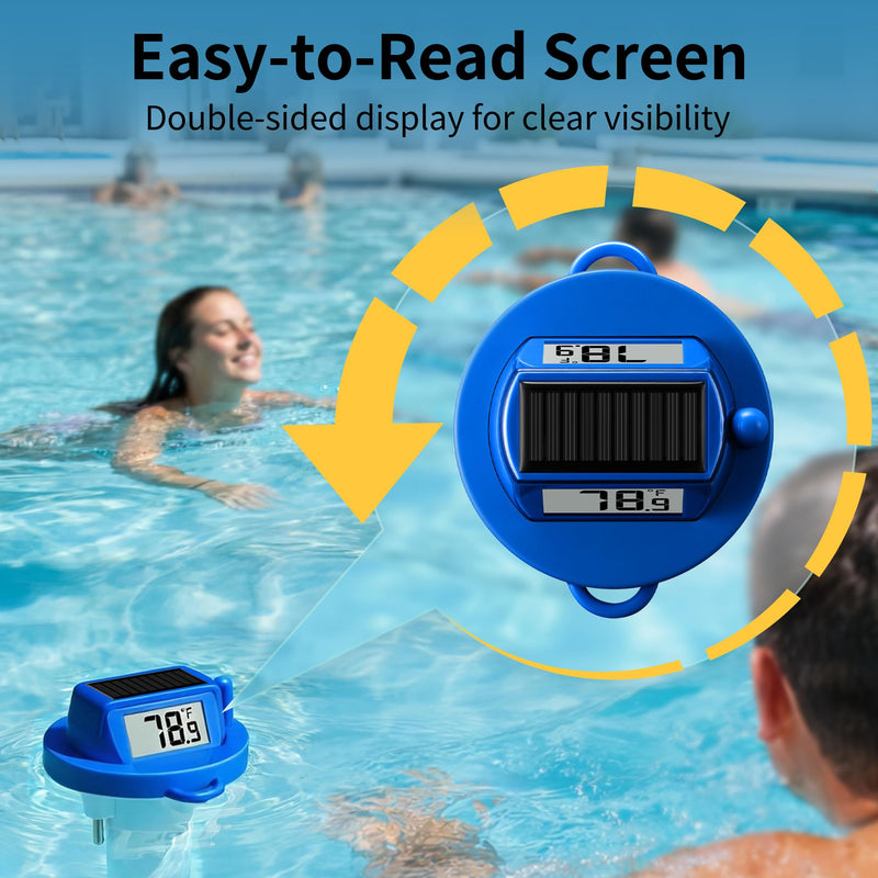 Solar Pool Thermometer Floating, Digital Swimming Pool Thermometer, IPX8 Waterproof with Double Sided Display for Pond, Hot Tub, Aquarium (Dark Blue) Dark Blue