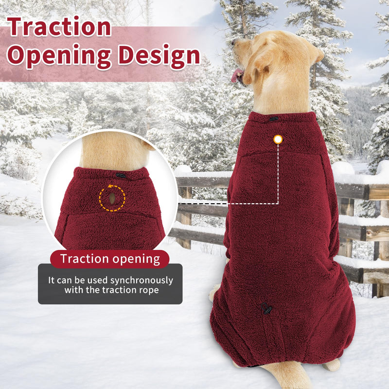 Dog Winter Coat Soft Pullover Pajamas, Warm Dog Cold Weather Coats Fleece Dog Coat, Cozy Dog Winter Jacket Windproof Fullbody Dog Jumpsuit Onesie Fleece Sweater Winter Clothes Apparel for Dogs Medium WineRed - BeesActive Australia