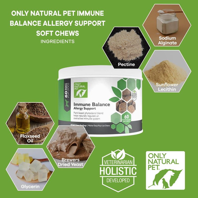 Only Natural Pet Immune Balance - Immunity Booster for Itchy Skin Licking & Scratching w/Phytosterols for Seasonal or Food Allergies Vitamin Supplement for Healthy Dogs & Cats - 60 Soft Chews - PawsPlanet Australia