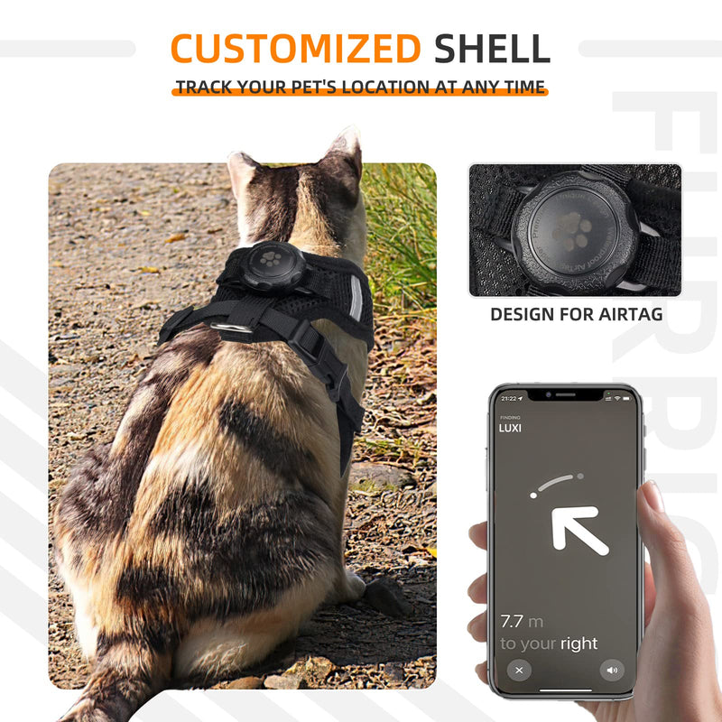 AirTag Cat Harness and Leash for Walking, Integrated Cat Vest with 100% Waterproof Air Tag Holder, Escape Proof Reflective Adjustable Vest Harnesses with Apple Air Tag Case for Cats, Kittens, Puppies Small Black - BeesActive Australia