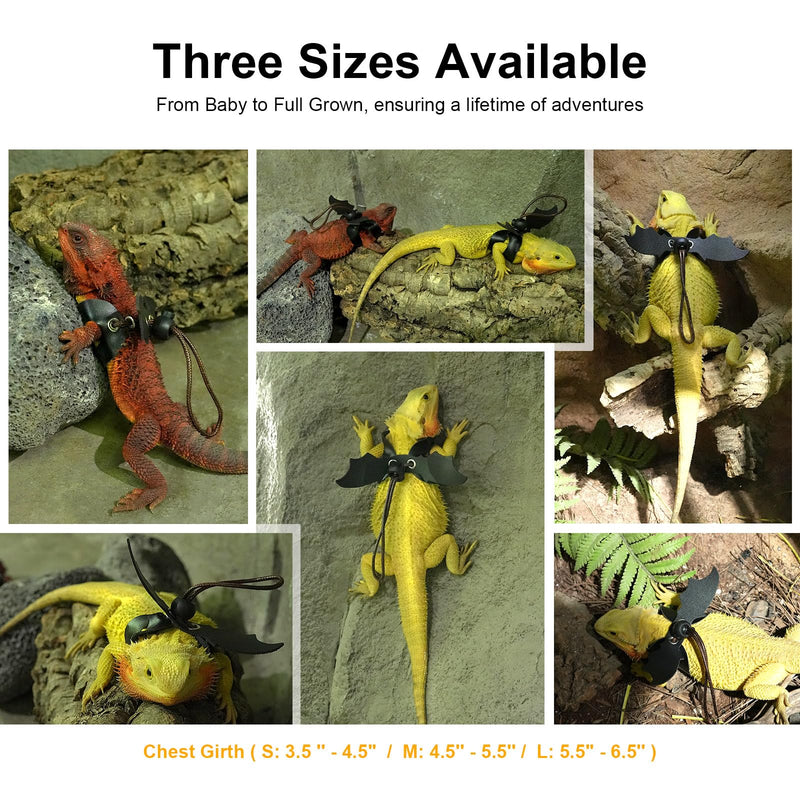 Bearded Dragon Harness and Leash Set, Adjustable Harness Soft Leather-3 Sizes (S, M, L) with Black Wing, Upgrade Lizard Reptile Leash Harness for Bearded Dragon,Lizard, Iguana or Gecko - BeesActive Australia