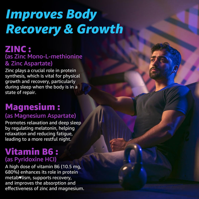 Zinc and Magnesium Aspartate Recovery Supplement, Post Workout Gummies | Nighttime Gummies for Men Women, w/ Vitamin B6, B12, D3, Turmeric, Reduce Fatigue, Boost Immunity & Sleep, Sugar Free, 120Ct 60 Count (Pack of 2)