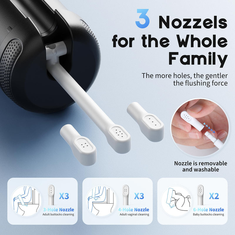 Peri Bottle for Postpartum Care-250mlPortable Bidet for Travel with 5 Sprayer Modes, 2000mAh Rechargeable Electric Bidet with 8 Replaceable Nozzles for Perineal Care & Post-Surgery Care (Black) Black