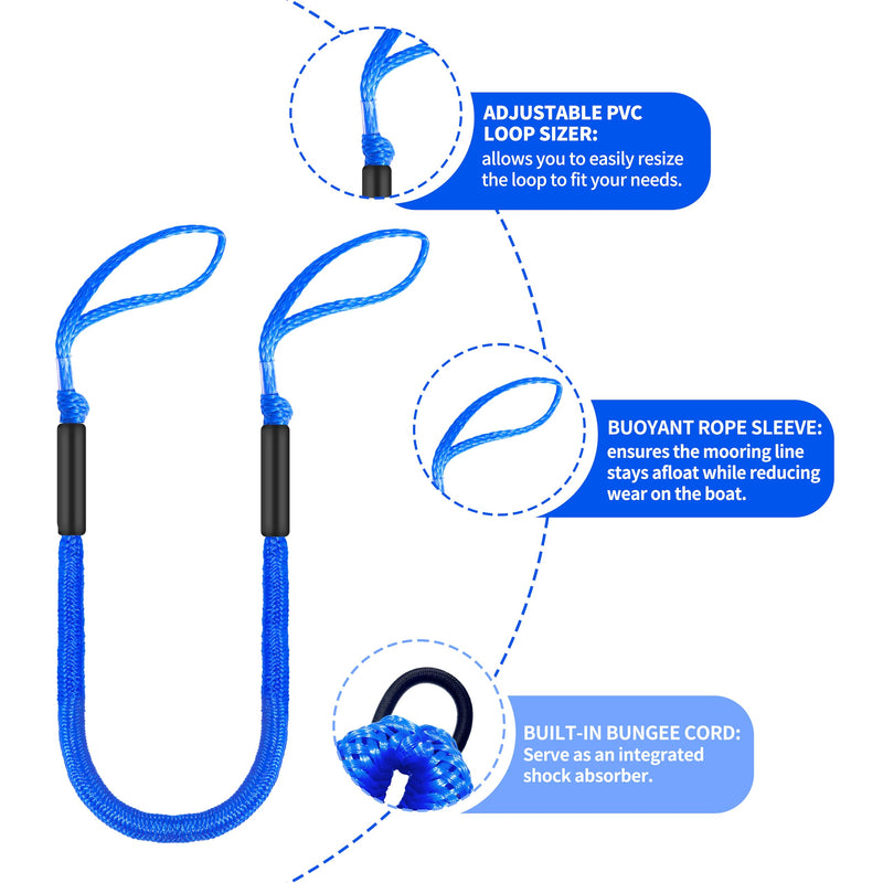 Bungee Dock Line with Loops – Lightweight Elastic Mooring Rope for Quick Docking (2, Blue, 5 Feet) 2