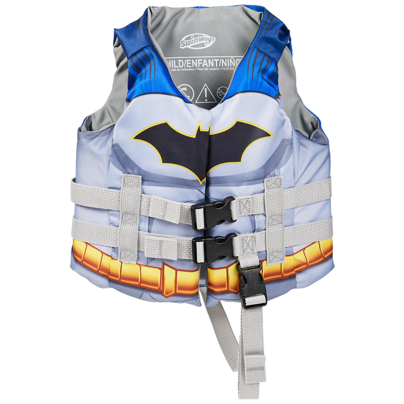 SwimWays DC Swim Trainer Life Jacket, US Coast Guard Approved Life Vest Kids Swim Vest, Pool Floats & Life Jackets for Kids 33-55 lbs, Batman