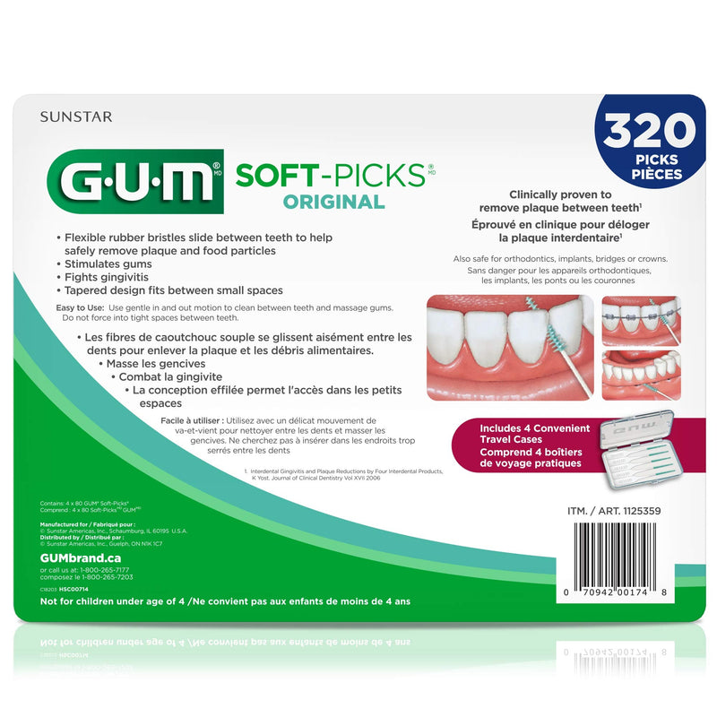 GUM Soft-Picks Original, Easy to Use Dental Picks for Teeth Cleaning and Gum Health, Disposable Interdental Brushes with Convenient Carry Case, Dentist Recommended Dental Picks, 320 Count - BeesActive Australia