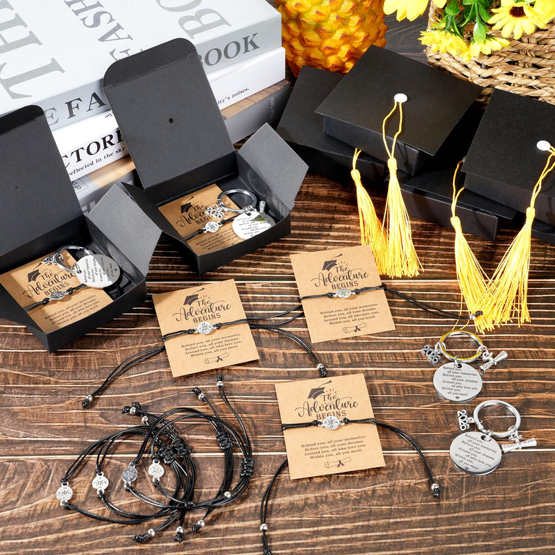 24 Sets 2026 Graduation Gifts Bulk, Class of 2026 Graduation Keychains With Grad Compass Bracelets Bulk Set In Cap Boxes 2026 Graduation Gift for Students, Guests, Graduates 24