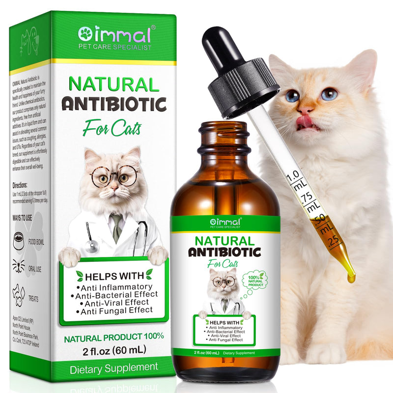 Natural Antibiotics for Cats, Cat Antibiotics for Infection, cat Antibiotic Supplement Supports Immune & Allergy Itch Relief, Pet Multivitamin Drops with Chicken Flavor | 2 fl oz
