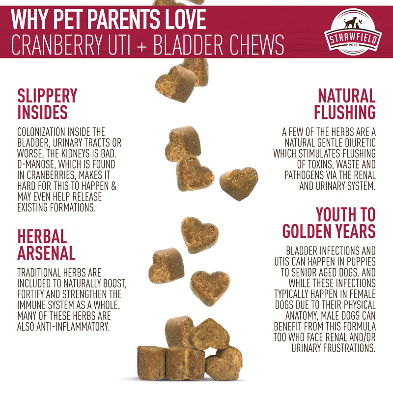 Strawfield Pets Cranberry Bladder & UTI Chews for Dogs D-Mannose + Vitamin C for Urinary Tract Support Bacon Flavored Soft Chews 120 softchews Hickory Bacon