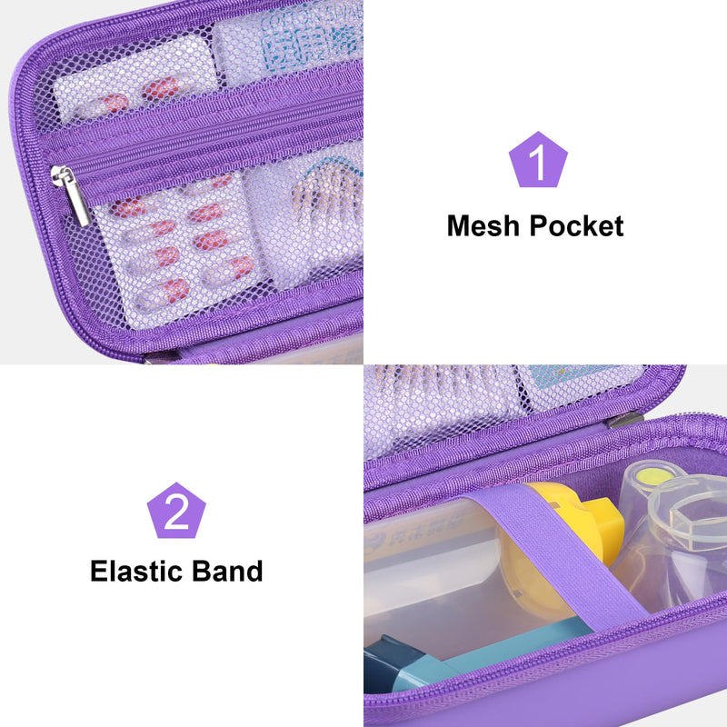 Canboc Carrying Case for Asthma Inhaler, Handheld Spacer for Adults, Mask, Inhaler Spacer Bag with Removable Shoulder Strap, Mesh Pocket fit Medicine or Essentials, Purple (Case Only) Z-Purple+Purple - BeesActive Australia