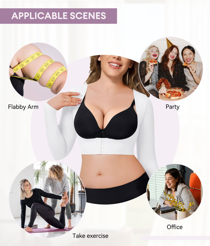YERKOAD Arm Shapers for Women Flabby Arms Post Surgery Compression Sleeves Arm Faja Front Closure Shapewear Tops 3X-Large White