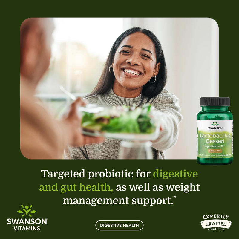 Swanson Lactobacillus Gasseri Probiotic, 3 Billion CFU, 60 Veg Caps, 2 Pk | For Adults Seeking Digestive and Metabolic Support, a Lactic Acid-Producing Bacterium, Acid-Resistant with No Refrigeration