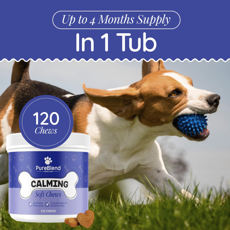 PureBlend Dog Calming Treats — Calming Chews for Dogs with Hemp Seed Oil, Chamomile & L-Theanine — 120 Chews, Up to 4 Month Supply