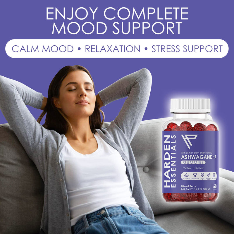 KSM-66 Ashwagandha Gummies 750mg Per Gummy – 1,500mg Per Serving – Stress & Cortisol Support – with Lemon Balm & Vitamin D – 60 Count (30 Day Supply) – Vegan – Harden Essentials