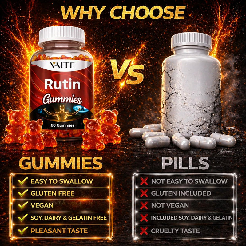 Rutin Supplement 500mg - Sophora Japonica Extract with Bioflavonoids - Antioxidant & Wellness Chewables for Daily Use - Plant-Based Flavonoid Complex - Supports General Well-Being - 60 Vegan Gummies