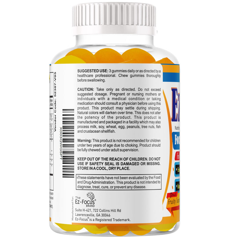Plus Brain Booster Omega 3 Kids Focus and Attention Supplements for Cognitive Health, Support Memory, Mental Clarity, Concentration for Children and Teens - Fruity Flavor Vitamins 60 Count