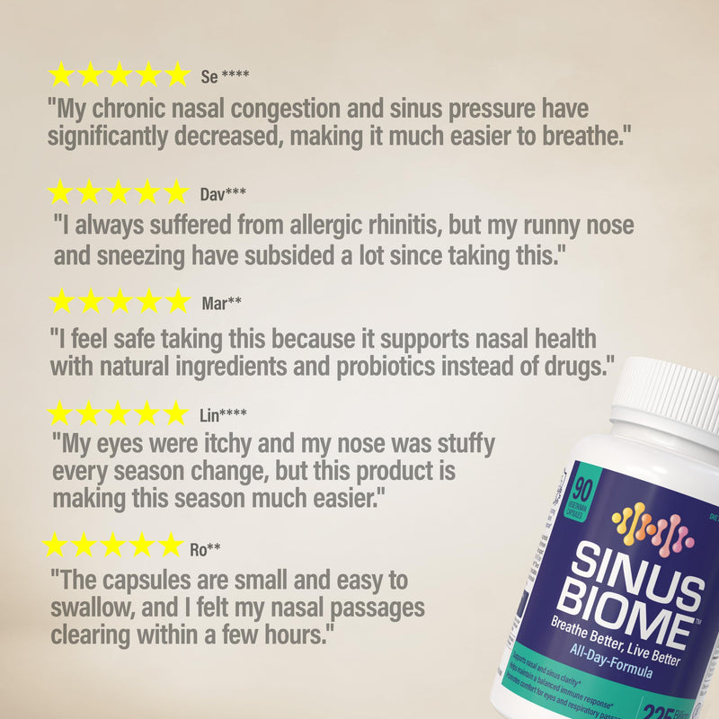 NANOWELL Sinus Biome All-Day Formula Dietary Supplement, 90 Vegetarian Capsules, 225 Billion TFU for Nasal, Sinus, Respiratory Support