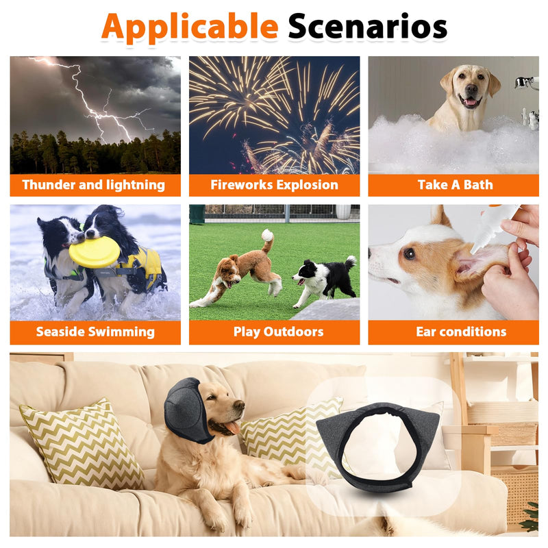 Triangle-Design Dog Ear Covers – Upgraded Water-Resistant Ear Protection for Dog Bathing, Grooming & Swimming, Adjustable Reusable Wrap for Noise & Blow-Dry Relief (Grey, M)