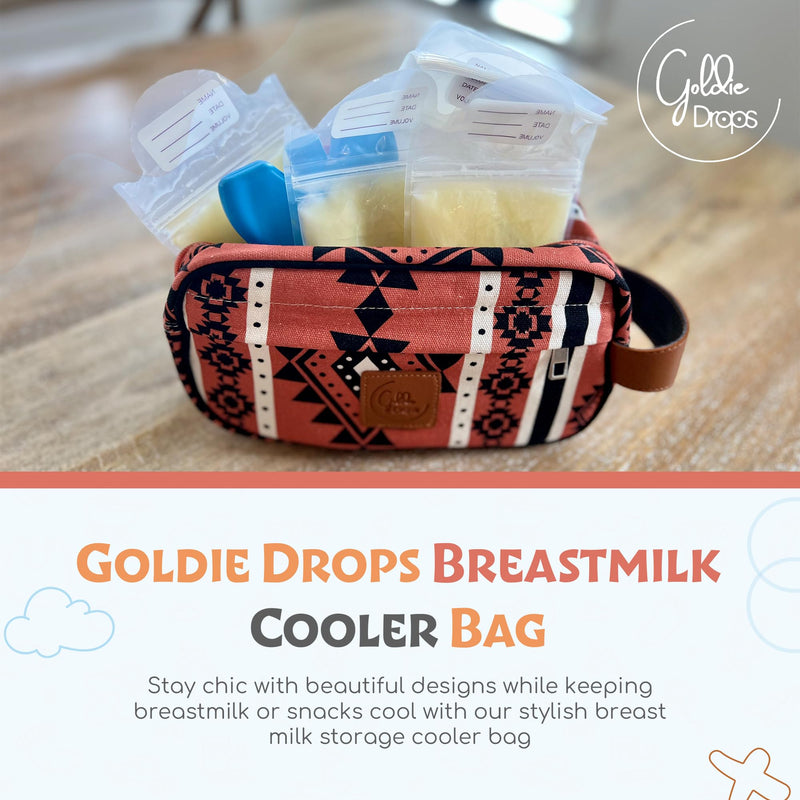 Breastmilk Cooler Bag with Ice Pack Fits 4 Baby Bottles - Dual Pocket Insulated Breast Milk Cooler Travel Bag - Beautiful Printed Breastmilk Storage Bottle Bag Burnt Orange - BeesActive Australia