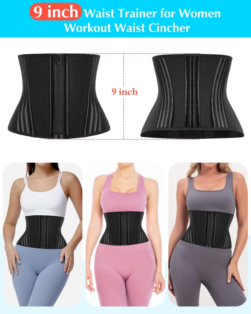 Short Torso Waist Trainer for Women Lower Belly Fat, Workout Fajas Colombianas Waist Cincher Corset Black(enhanced,9''torso,hooks&zipper) Small