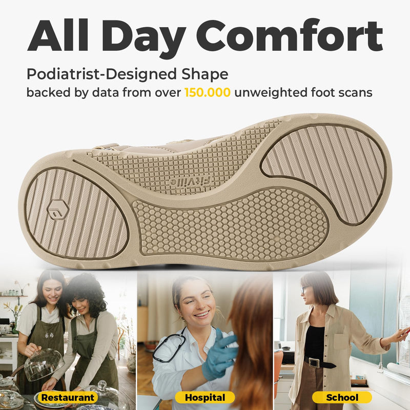 FitVille Diabetic Shoes for Women Extra Wide Width Diabetic Womens Sandals, Walking Shoes with Adjustable Closures Arch Support, Orthopedic Sandals for Flat Feet Heel Pain Relief,Plantar Fasciitis Khaki 8 X-Wide