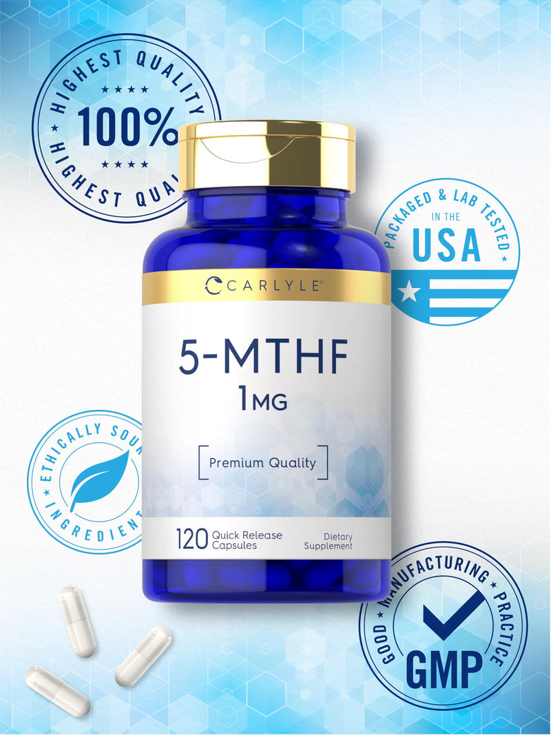 Carlyle 5-MTHF L Methylfolate 1mg | 120 Capsules | Non-GMO & Gluten Free Supplement | Premium Quality